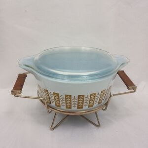 Vintage 60-61 Pyrex 475-B Promotional Gourmet Casserole w/Lid Warming Stand